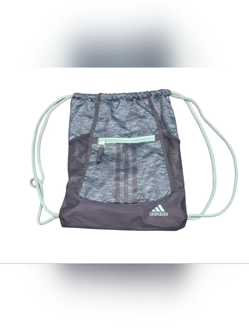 adidas Drawstring Gym Sack in Heathered Charcoal with Mint Accents